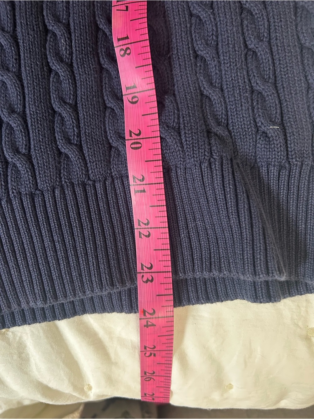 Lilly Pulitzer Navy Cable-Knit Crewneck Sweater with Pink Trim - Picture 5 of 6
